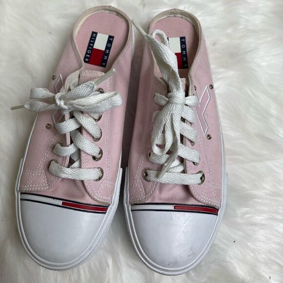 Tommy Hilfiger pink Canvas platform mule slip on sneakers size8M - Picture 1 of 9